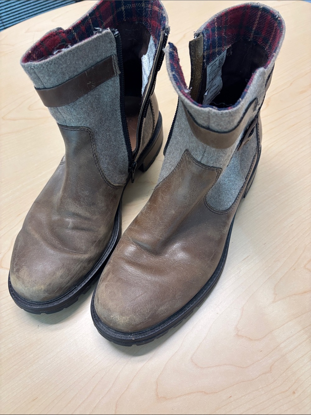 Brown Merrill Leather & tan Wool Ankle Boots with Plaid Lining